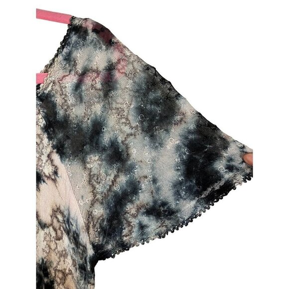 Tie Dye Floral Top M Brown Hi Lo Sequin Tassel Grunge Boho Biker Chic Funky 80s - Picture 3 of 13